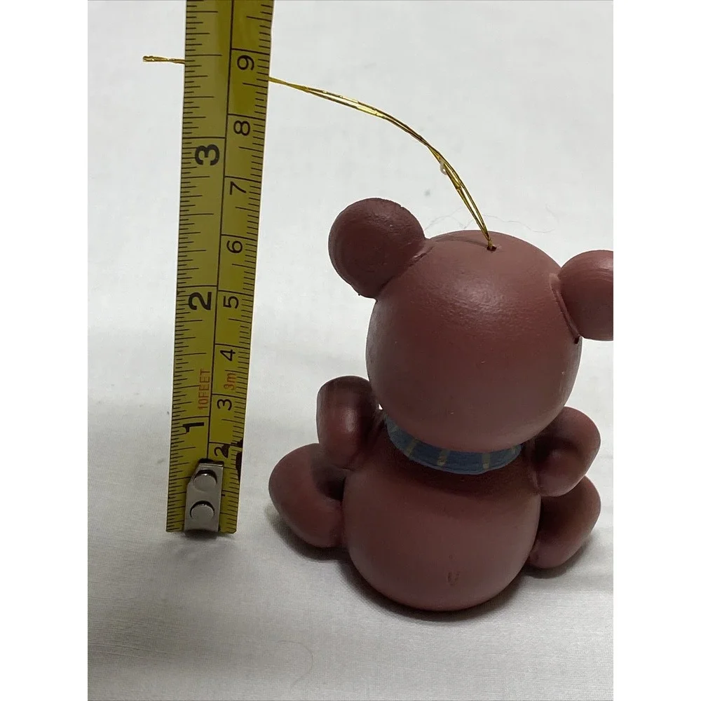 Vintage Wooden Teddy bear Christmas ornaments Lot of 2 Taiwan 3